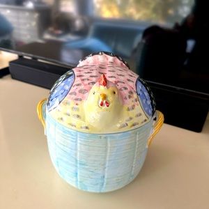 ITALICA ARS ITALY CERAMIC HEN SOUP TUREEN ON THE NEST DISH BOX Handpainted First